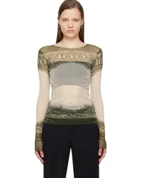 Jean Paul Gaultier Green & Off-White 'The Cartouche' Long Sleeve T-Shirt Green