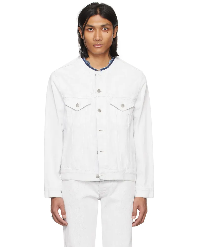 Maison Margiela White Collarless Denim Jacket 967