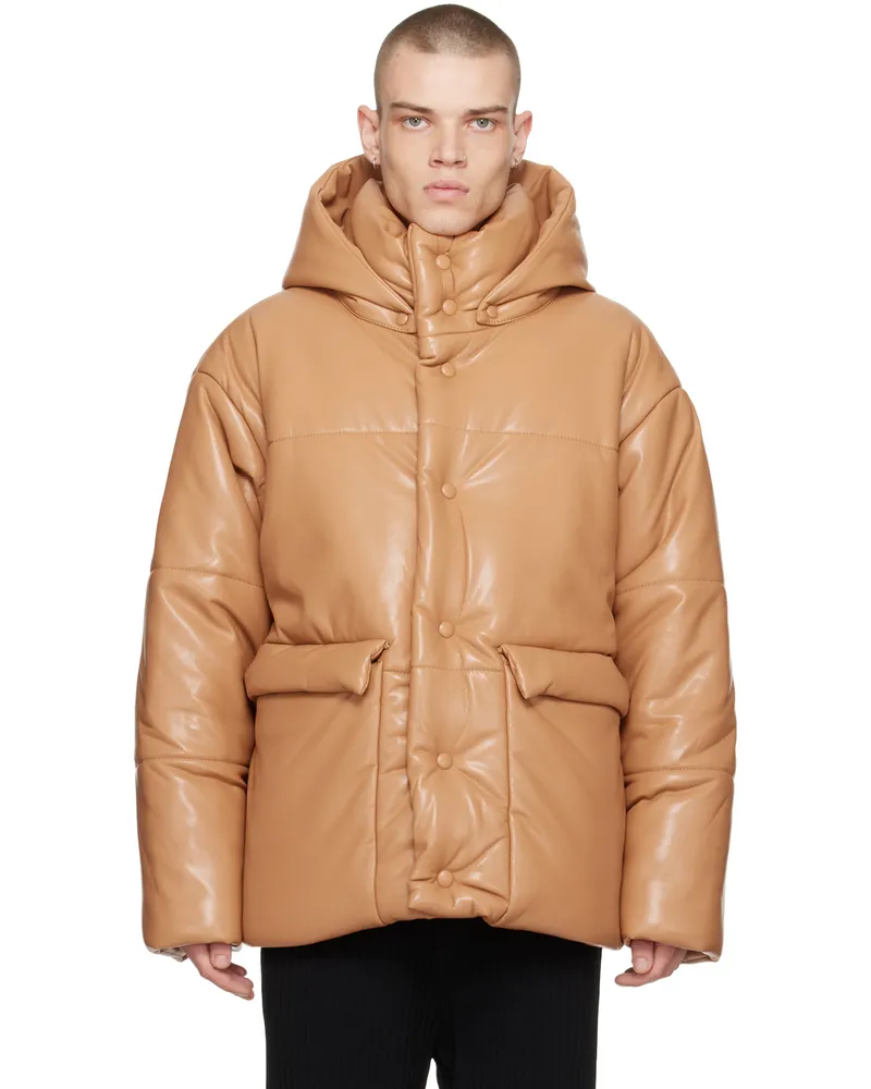 Nanushka Tan Hide Vegan Leather Puffer Jacket Tan