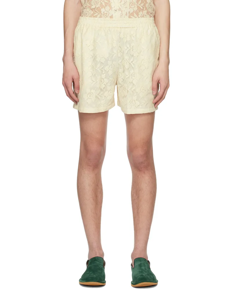 HARAGO Off-White Floral Shorts Off