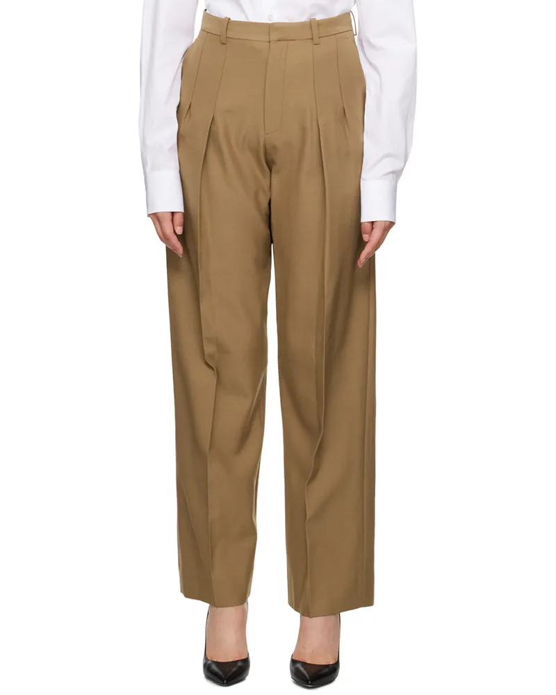 Victoria Beckham Tan Front Pleat Trousers 8433