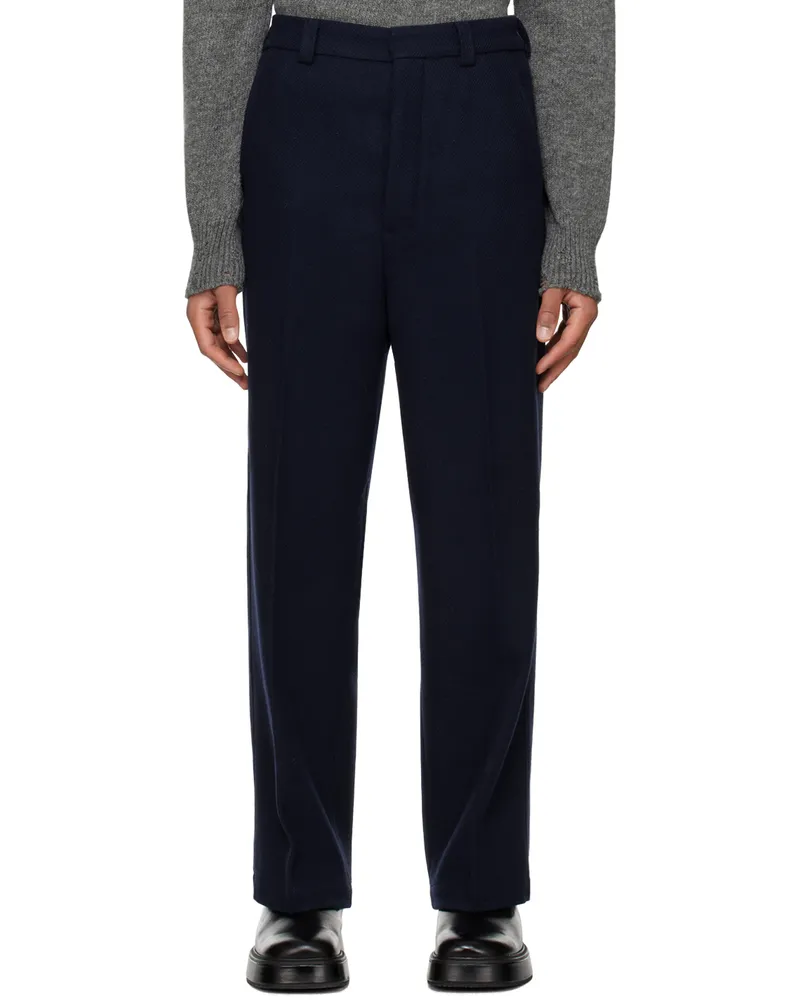 AMI Paris Navy Wide-Fit Trousers Night