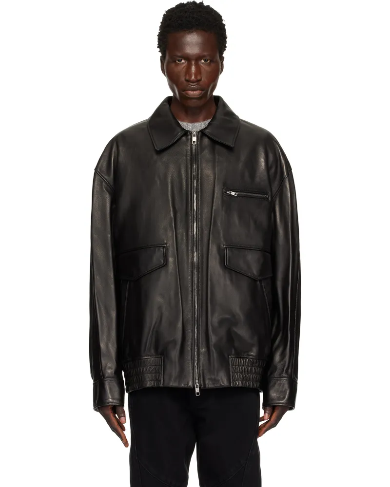 Wooyoungmi Black Banding Leather Jacket 655b