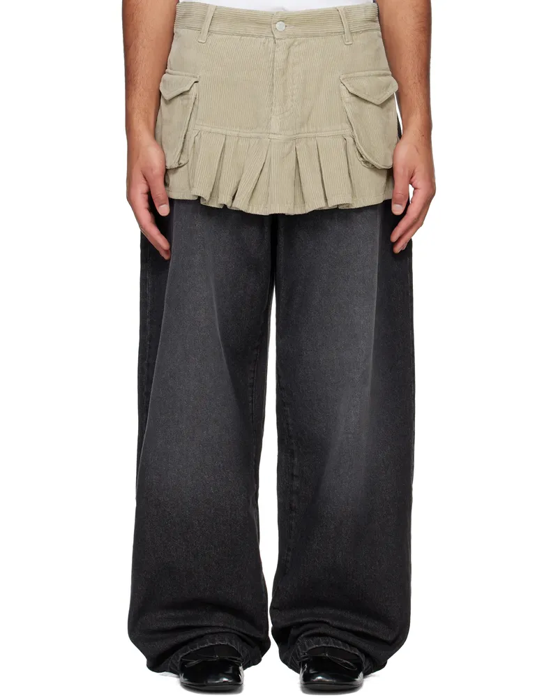 ABRA Gray & Beige Pleated Skirt Jeans Grey
