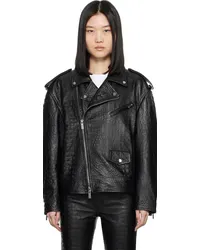 Blumarine Black Crocodile-Effect Leather Jacket Pblack