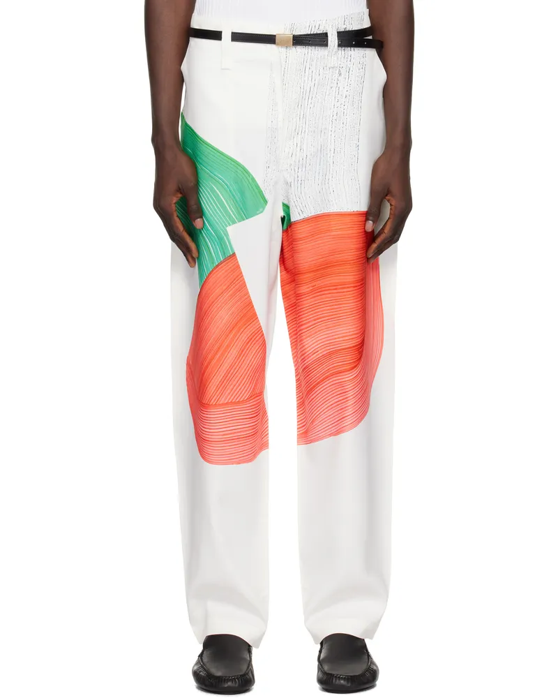 Issey Miyake White Ronan Bouroullec Edition Drawing Press Trousers 19-red