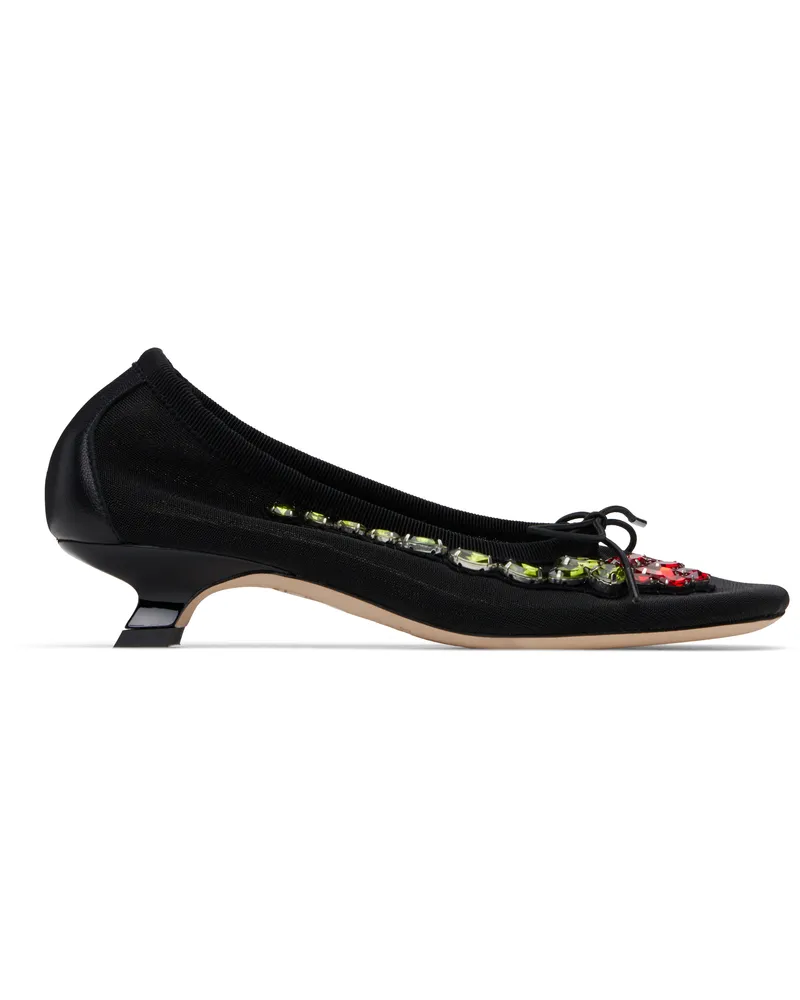Simone Rocha Black Embellished Flower Mesh Ballerina Heels Black