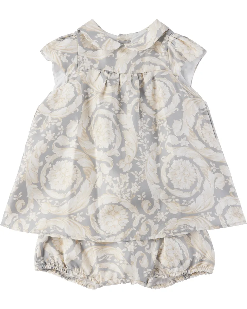 Versace Baby Gray Barocco Dress & Bloomers Set 2eo90-concretebone+b