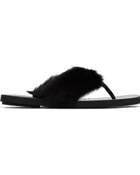 Dries van Noten Black Calf-Hair Flip Flops Dark