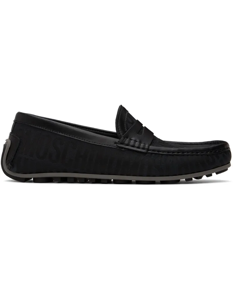 Moschino Black Allover Logo Driving Loafers 000