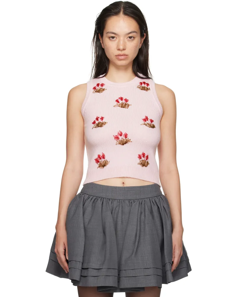 SHUSHU/TONG Pink Embroidered Knit Tank Top Pi100