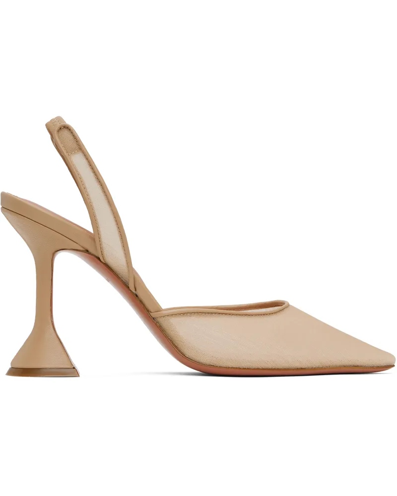Amina Muaddi Beige Holli Mesh Sling 95 Heels Mesh