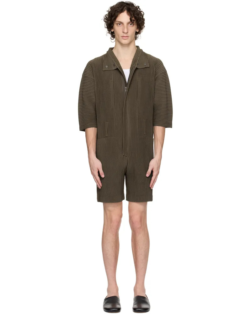 Issey Miyake Brown Pleats Bottoms Jumpsuit 48-sepia