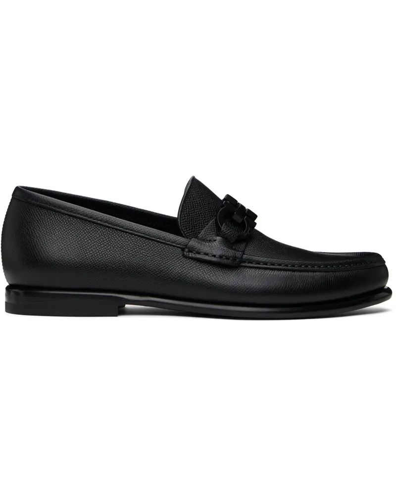 Ferragamo Black Gancini Ornament Loafers Nero