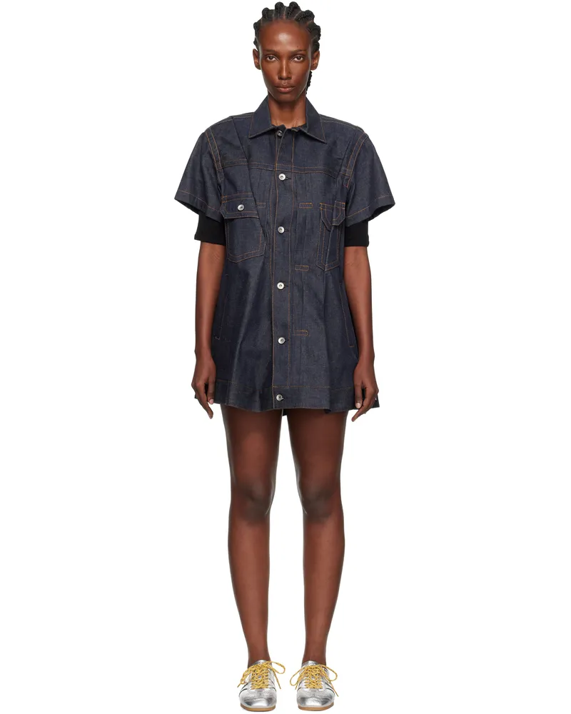 Sacai Navy Pleated Denim Minidress 499