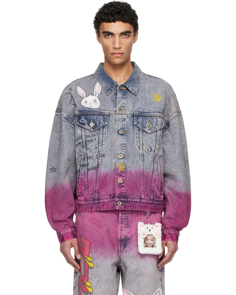 Doublet Blue & Pink Anime Denim Jacket Pink