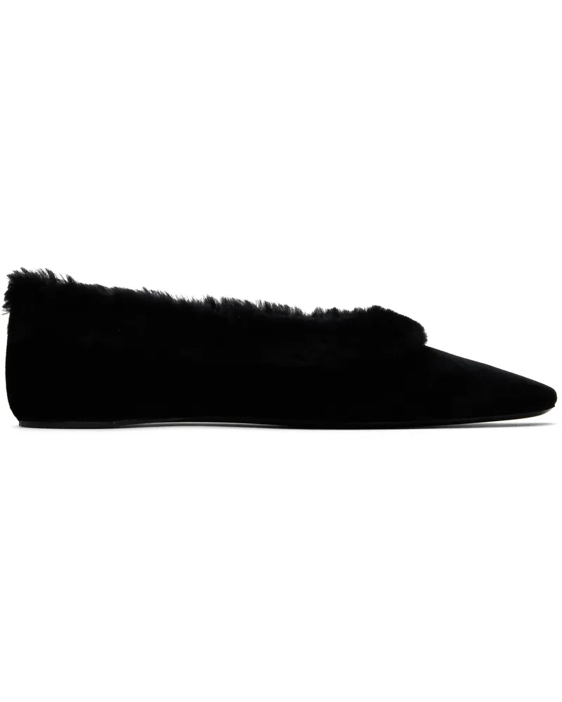 Totême Black Fleece Edge Velvet Ballerina Flats Black