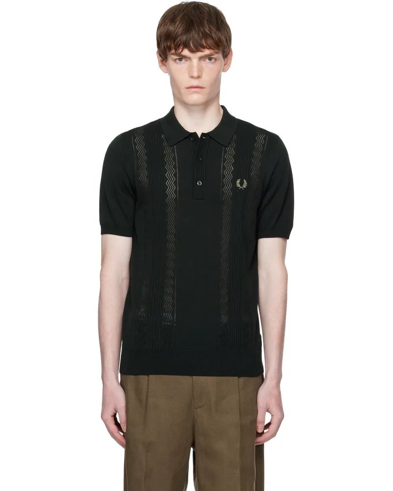 Fred Perry Green Pointelle Panel Knitted Polo Q20night