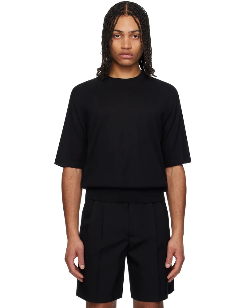 AURALEE Black Hard Twist Cashmere Knit T-shirt Black
