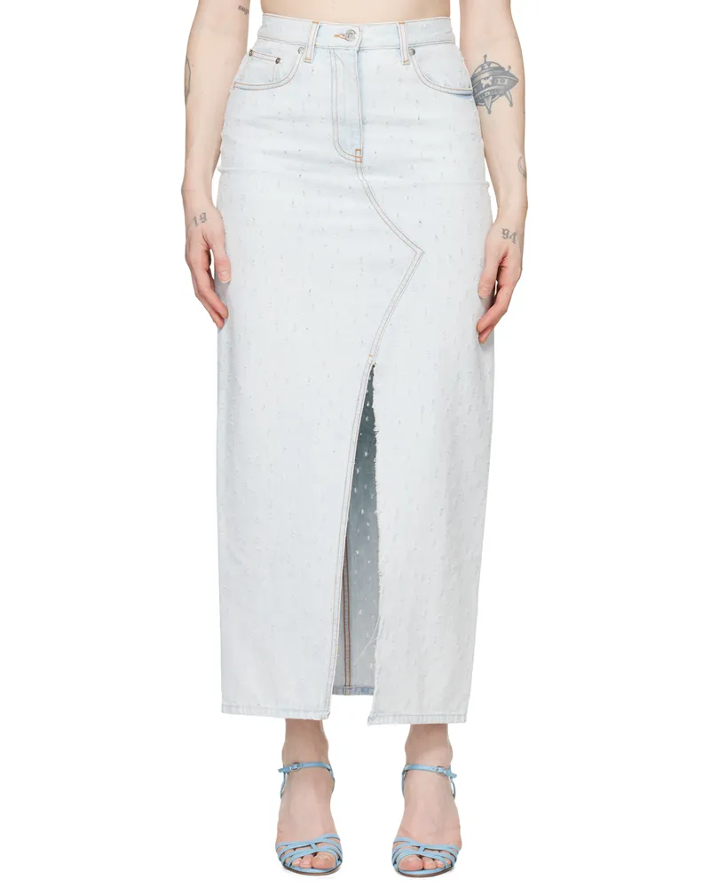 MSGM Blue Distressed Denim Maxi Skirt 82