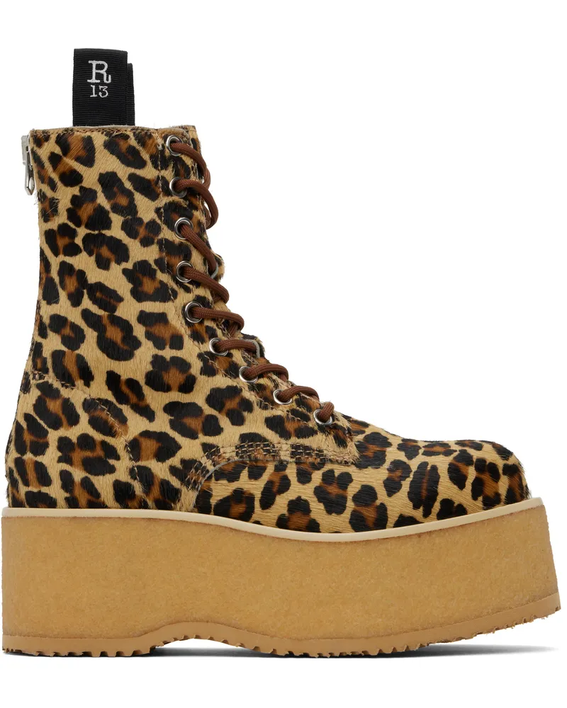 R13 Beige & Brown Double Stack Boots Leopard