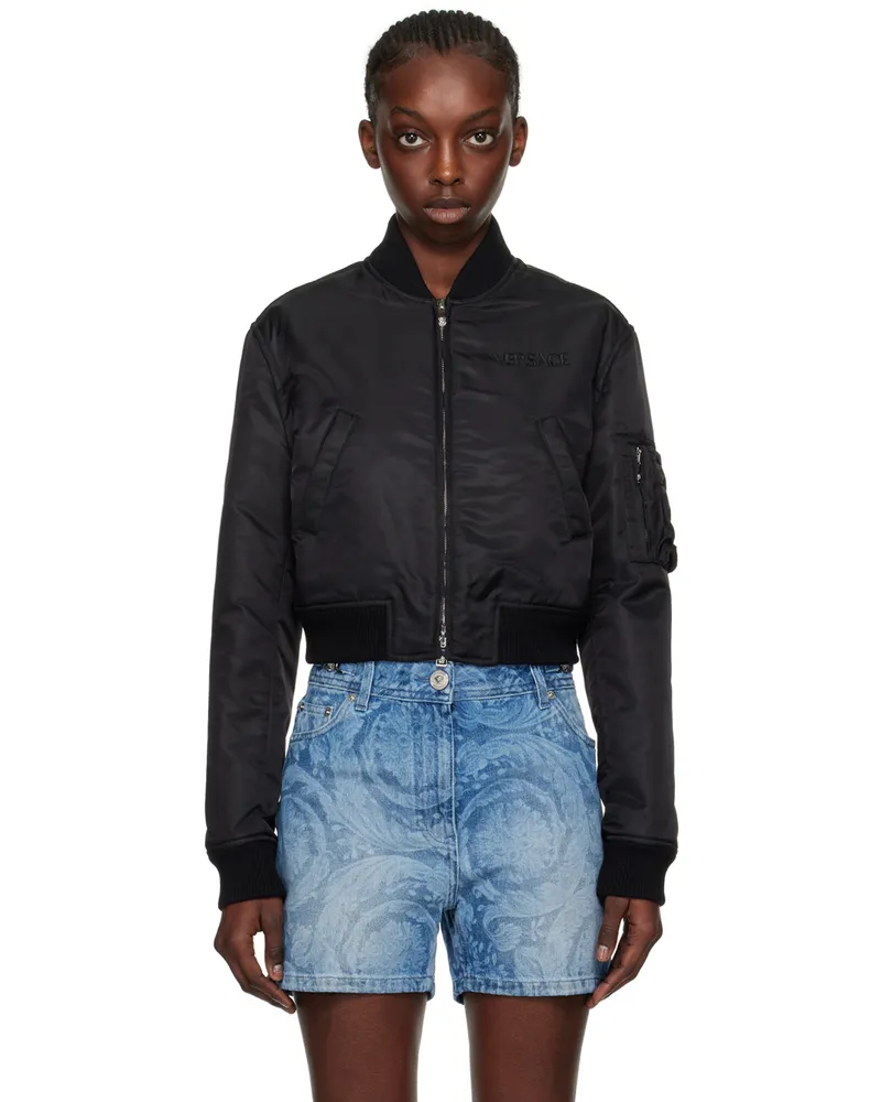 Versace Black Cropped Bomber Jacket 1b000-black