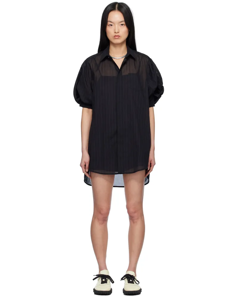 Sacai Black High Twist Voile & Nylon Twill Minidress 001