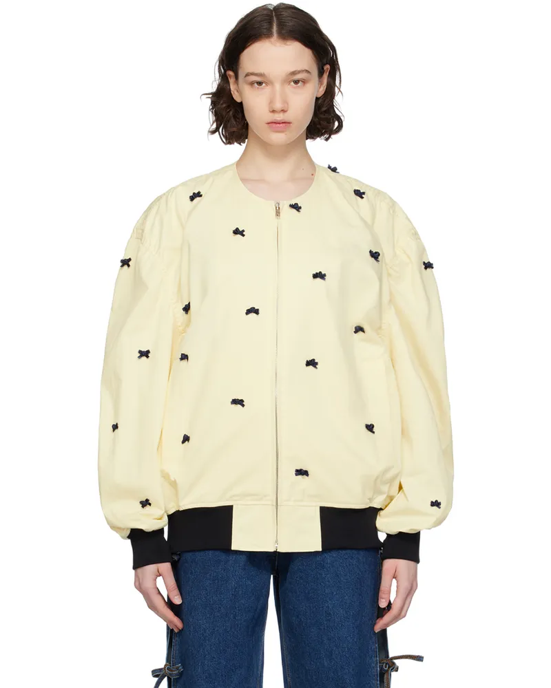 pushBUTTON Yellow Ribbon Bomber Jacket Ivory