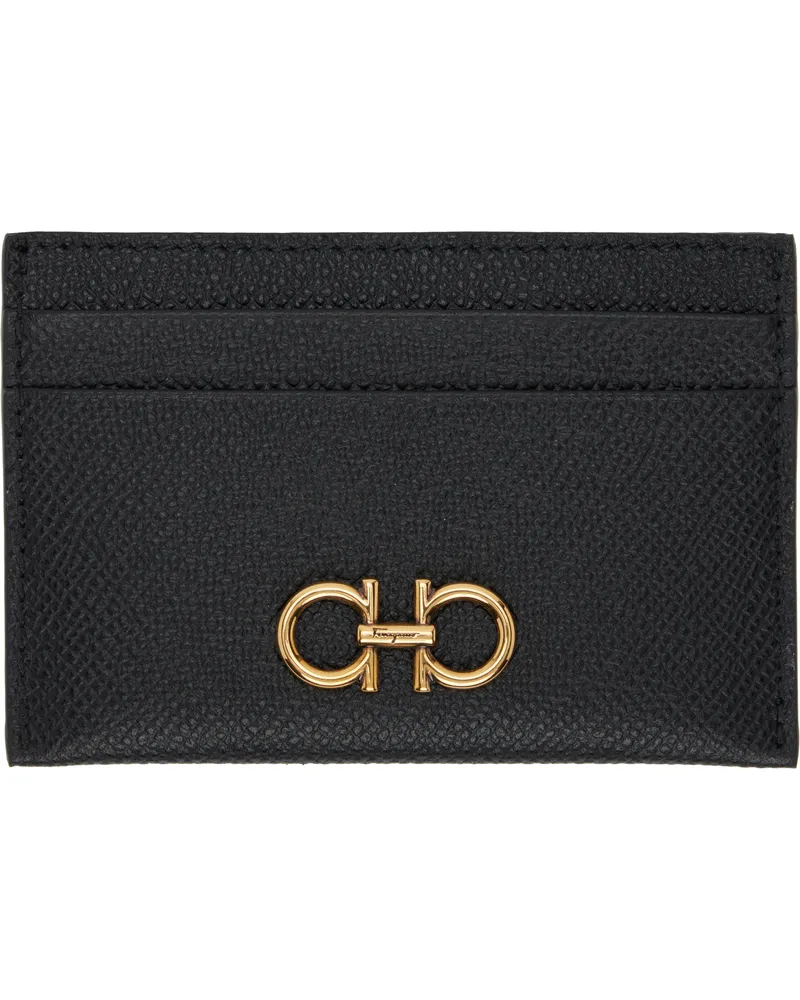 Ferragamo Black 'The Gancini Gemini Score' Card Holder Nero
