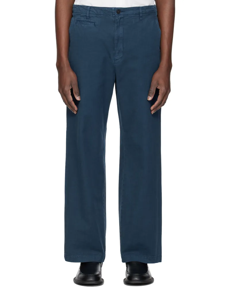 AURALEE Navy Finx Gabardine Trousers Dyed