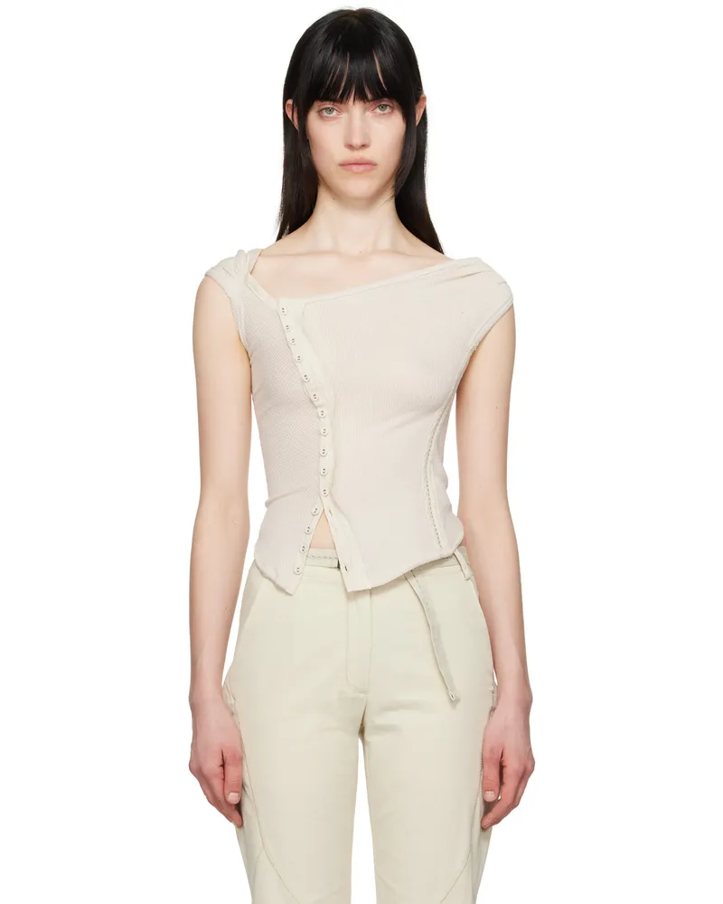 Hyein Seo SSENSE Exclusive Beige Cross Stitch Top Ivory