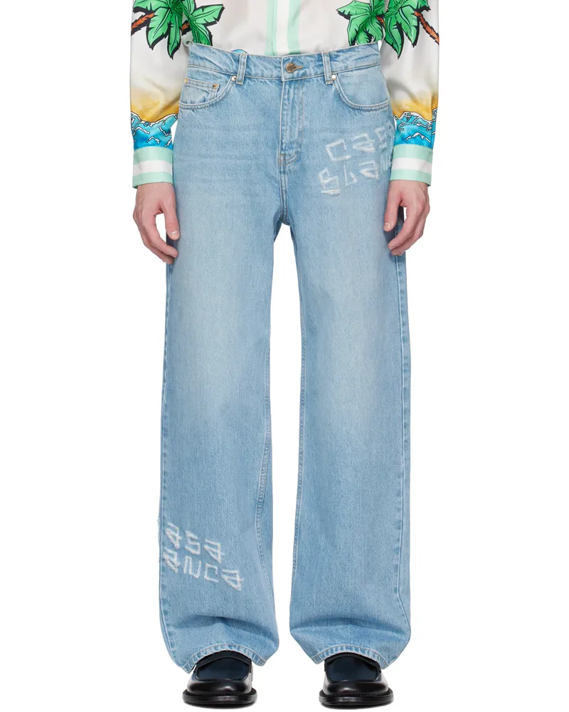 Casablanca Paris Blue Graffiti Distressed Jeans Light