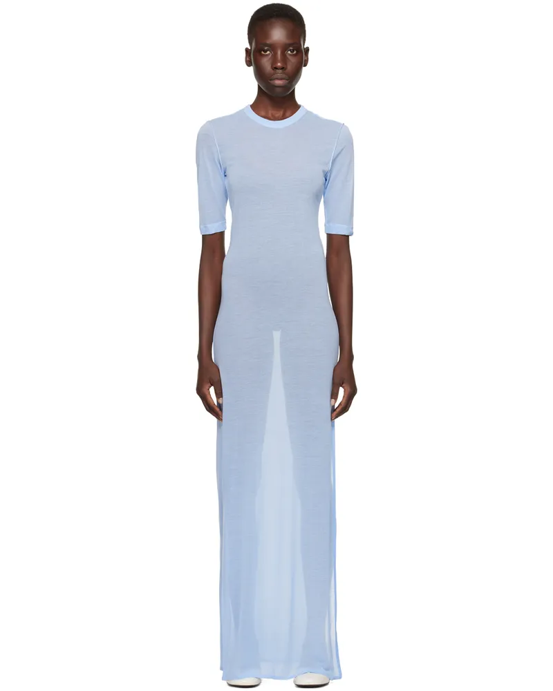 AMI Paris Blue Slit Maxi Dress Cashmere