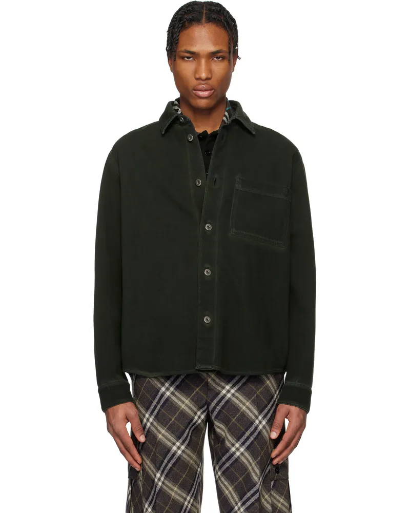 Burberry Green Garment-Dyed Denim Shirt Onyx