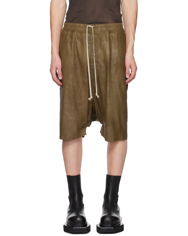 Rick Owens Brown Megablister Leather Shorts 35