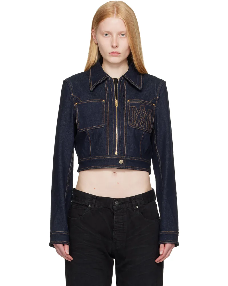 Amiri Navy Zip Up Cropped Denim Jacket Raw
