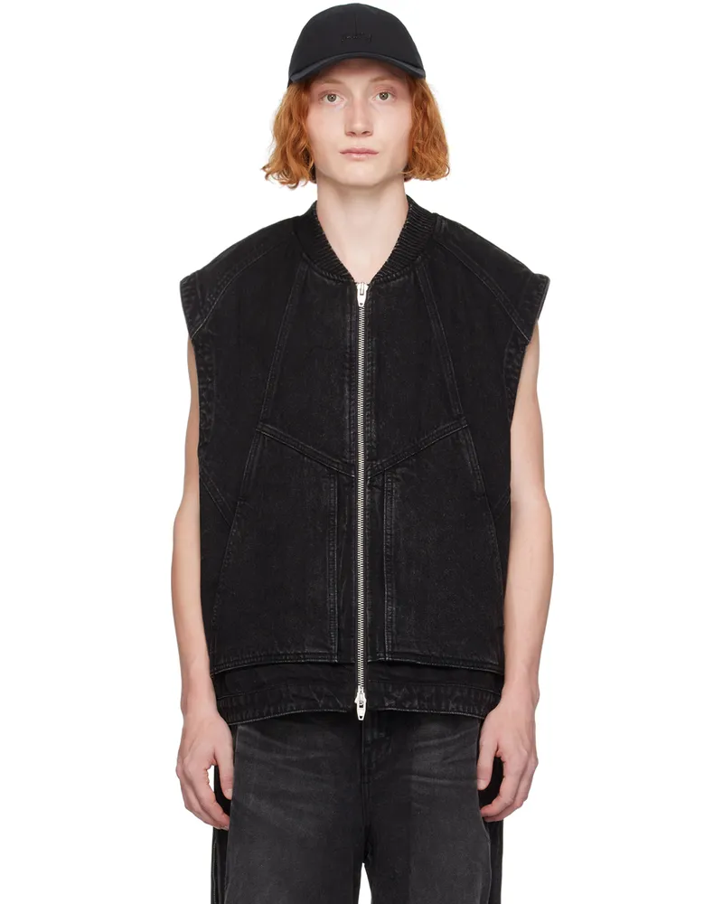 JUUN.J Black Oil-Washed Denim Vest 5