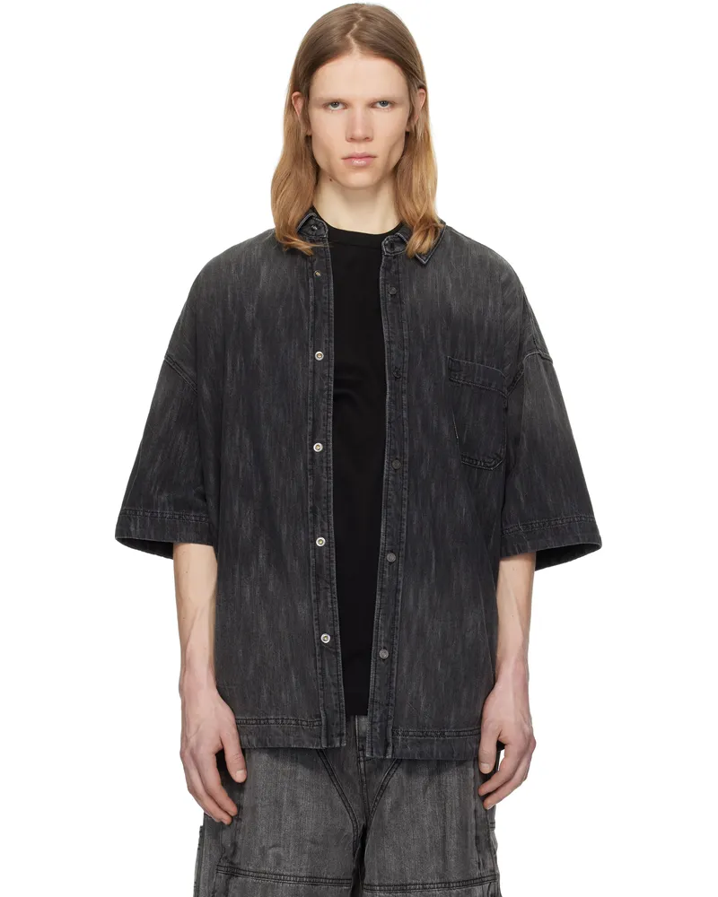 JUUN.J Black Short Sleeve Denim Shirt Black