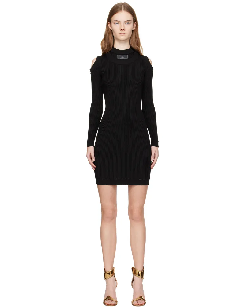 Balmain Black Shoulder Cut Mini Dress 0pa