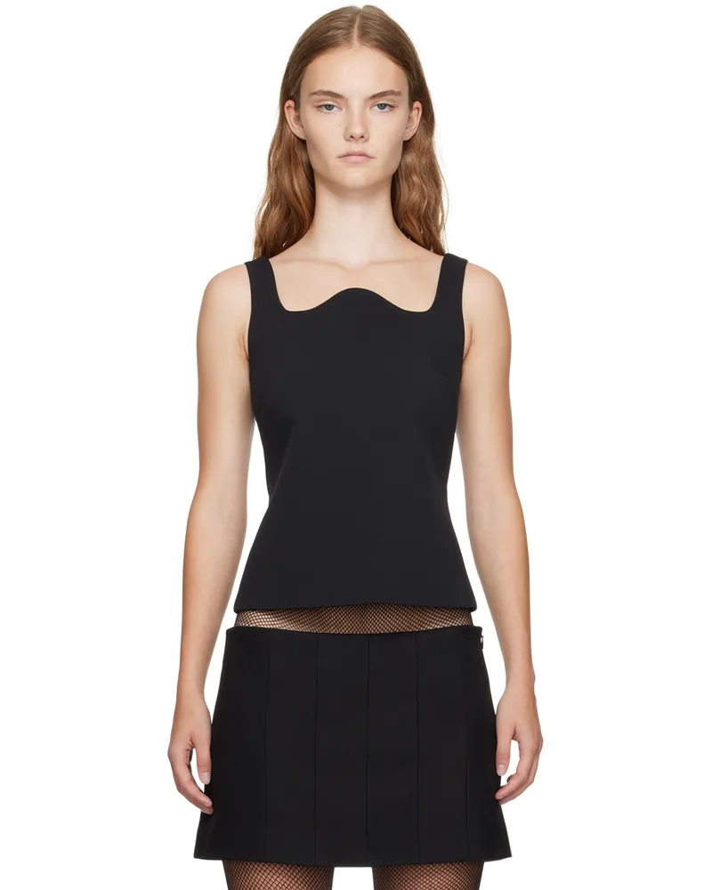RECTO Black Signature Curved Neck Tank Top Black