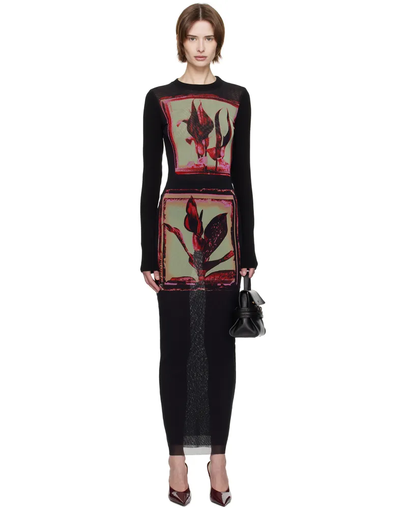 Jean Paul Gaultier Black Flowers Cadres Maxi Dress 002142