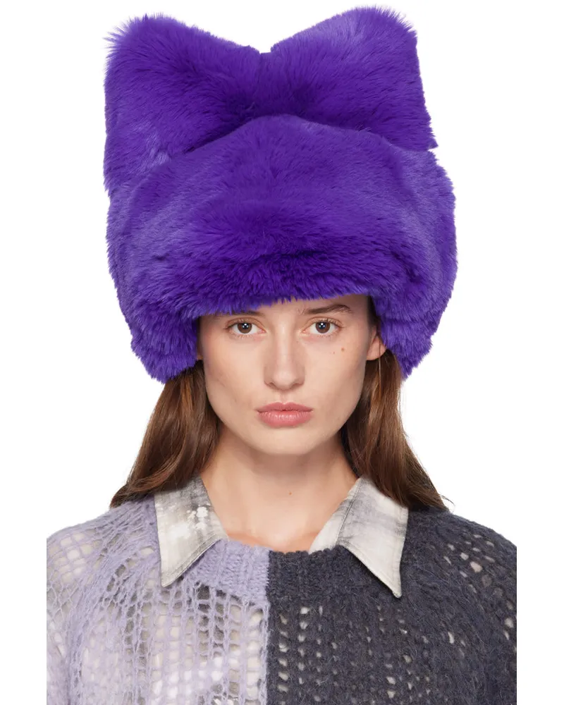 Acne Studios Purple Fluffy Bow Beanie Ada