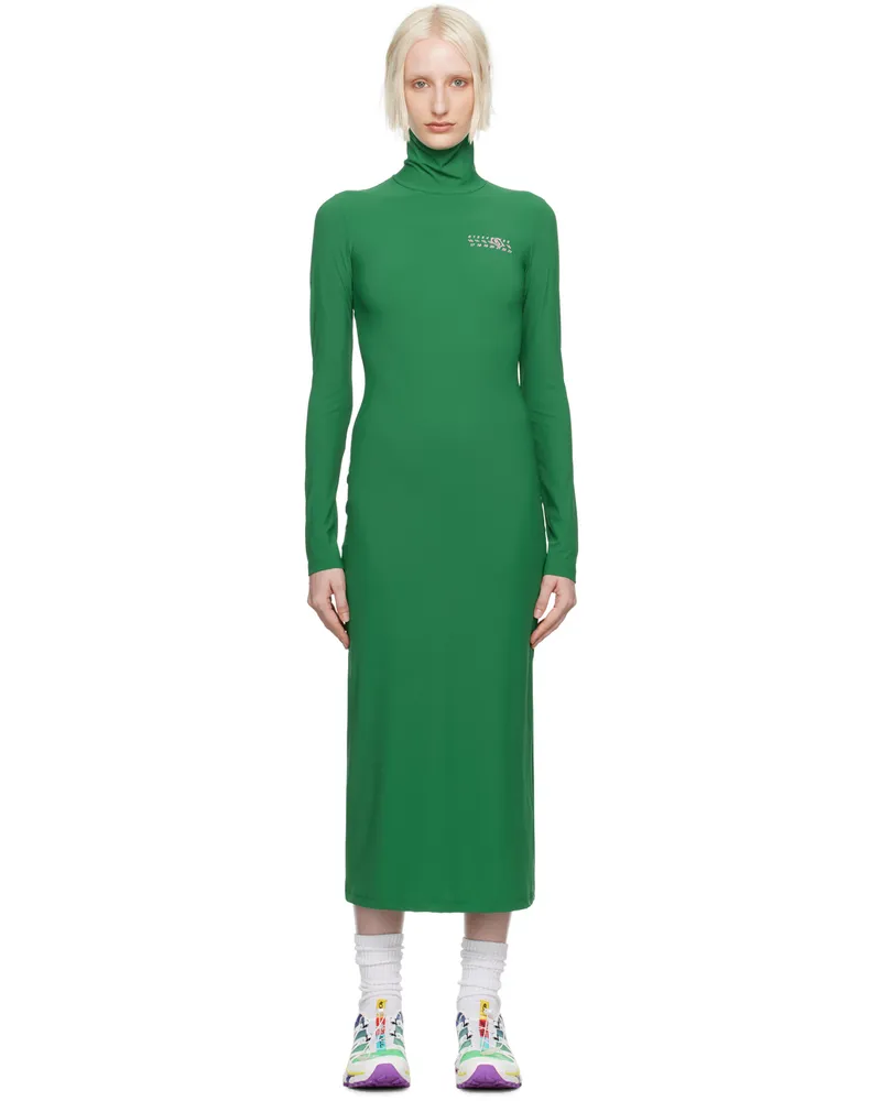 Maison Margiela Green Printed-Logo Midi Dress 630
