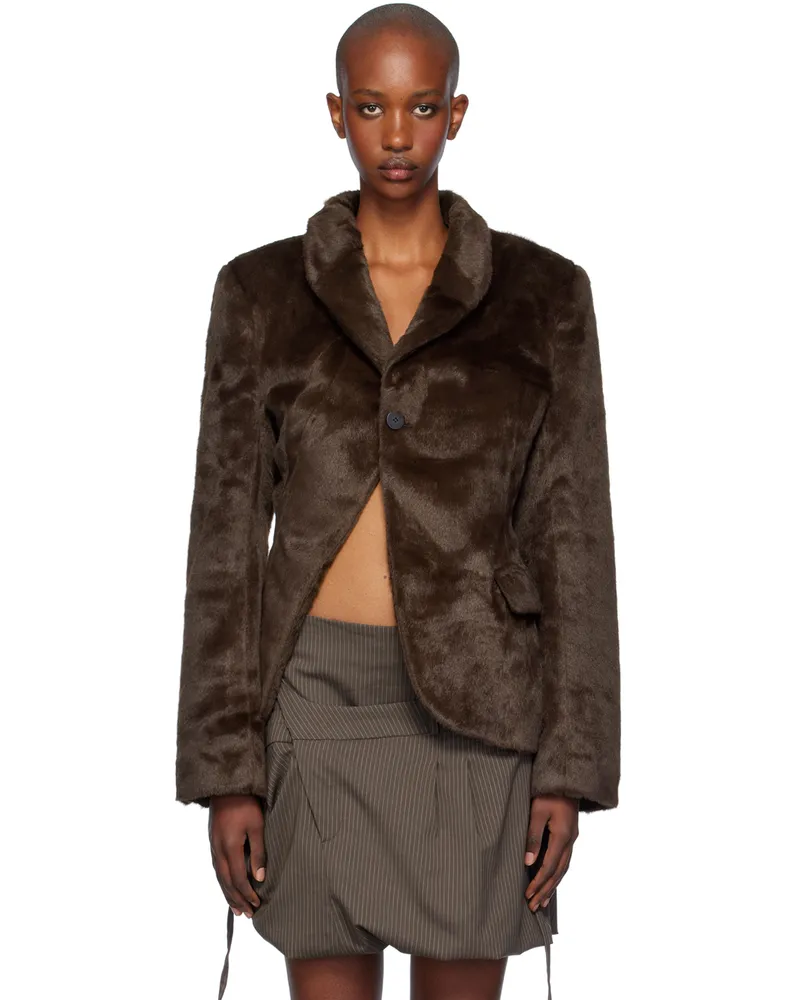 OTTOLINGER Brown Furry Deconstructed Blazer Dark