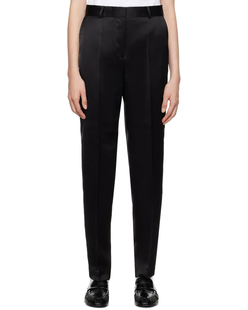 Totême Black Low-Waist Satin Trousers Black