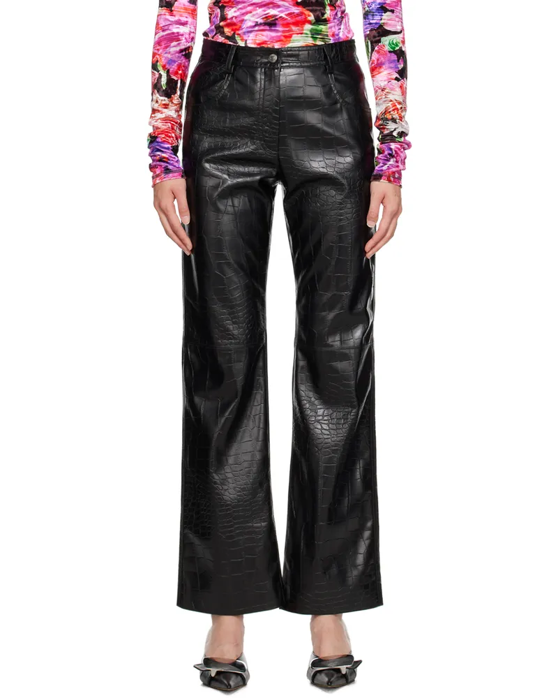 MSGM Black Straight-Leg Faux-Leather Trousers 99