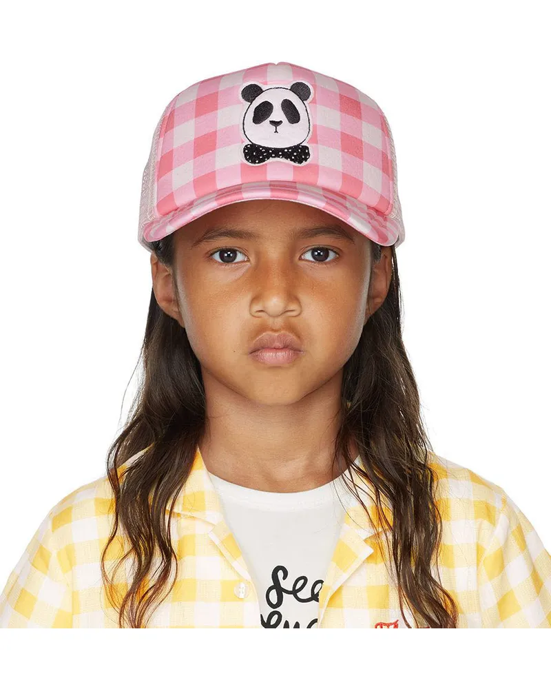 Mini Rodini Kids Pink Panda Gingham Cap Pink
