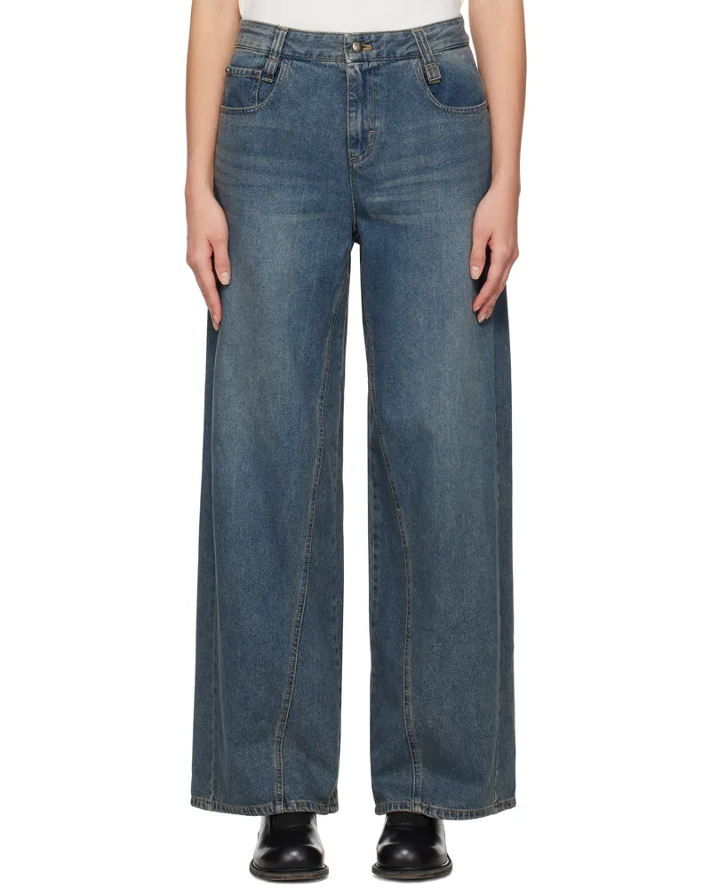Wooyoungmi Blue Curved Wide Jeans Blue