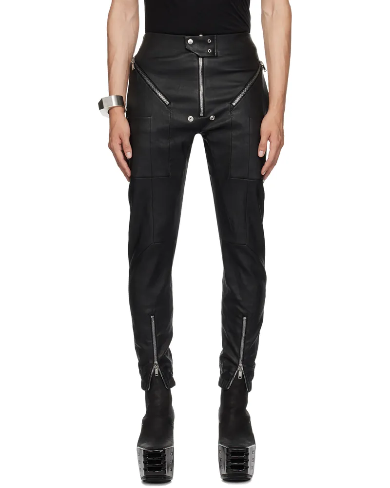 Rick Owens Black Easy Strobe Leather Pants Black