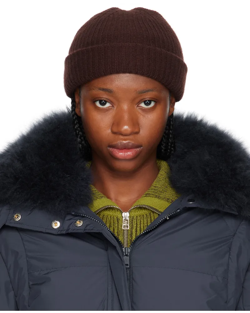 Yves Salomon Brown Ribbed Beanie A2178